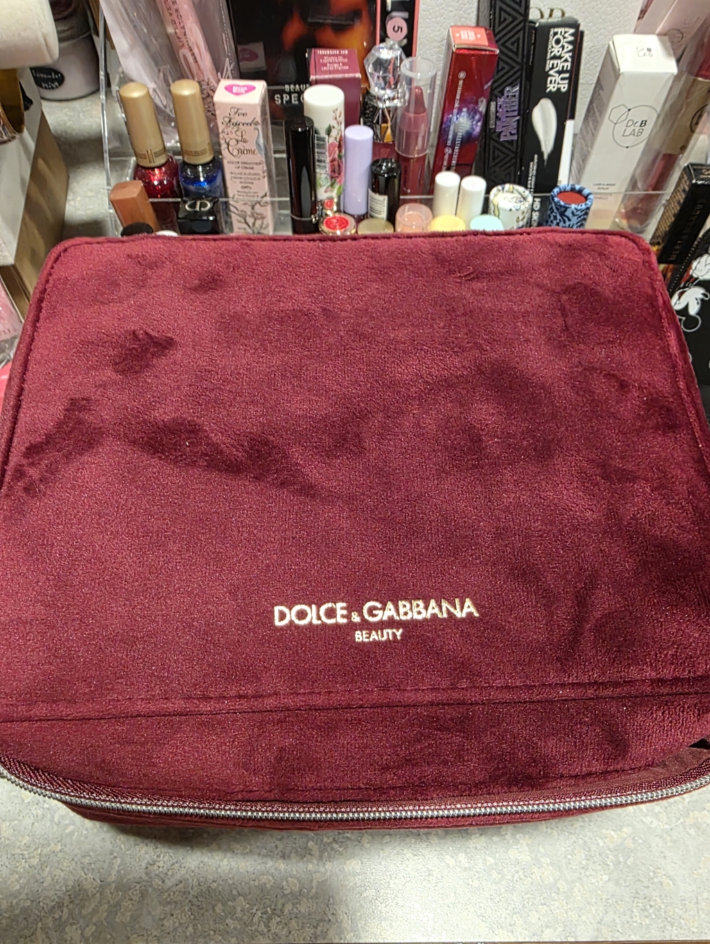 Dolce  Gabbana Velvet Travel Pouch  Burgundy
